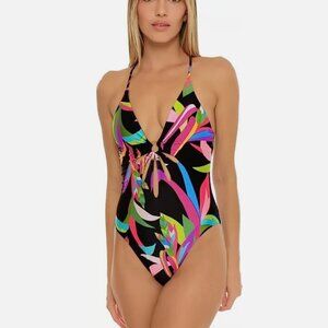 TRINA TURK 4 6 8 Birds of Paradise V Neck High Leg One Piece Swimsuit $162